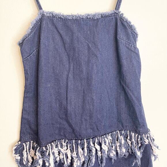 N/Nicholas Mini Dress Size 2 Blue Playful Denim Fringes Dark Wash Contemporary - Picture 10 of 10